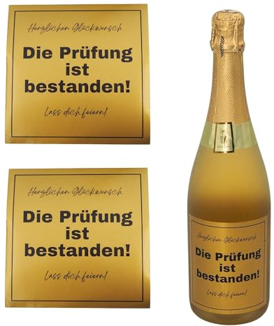 MilaBoo® 2er Set Goldene Flaschenetiketten zur bestandenen Prüfung – Perfekt für Wein, Sekt, Whisky und mehr – 10x10 cm – bestandene Prüfung Geschenk (Gold Prüfung)