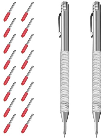 Bettinay Scribe Tool Set, 2 PCS Etching Pen Scribing Tools with 16 Replacement Marking Tip for Glass Ceramics Metal Sheet