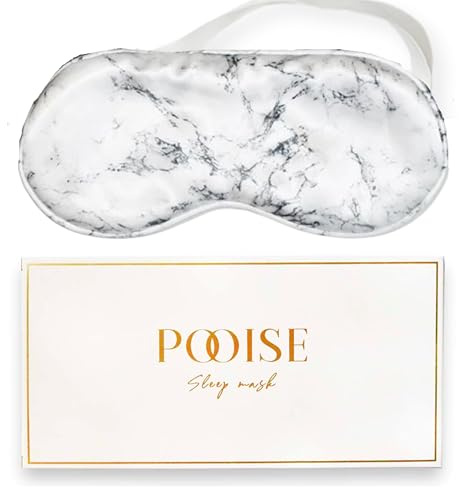 POOISE Schlafmaske - weiches Satin - vegane Seide - Anti Aging & anti Schlaffalten - Verstellbares Band - 100% Lichtblockierung - Reise Augenmaske - Geschenkidee für Frauen (Marmor)