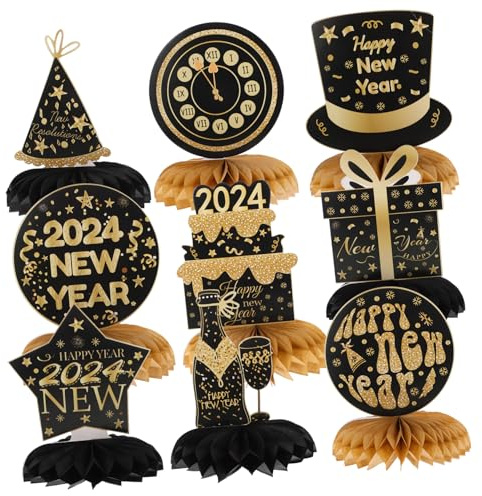 VICASKY 9pezzi Decorazioni Forma Di Palla Di Carta Per Festività Di Capodanno Adornamenti Honeycomb Tema Anno Per Feste e Decorazioni Domestiche
