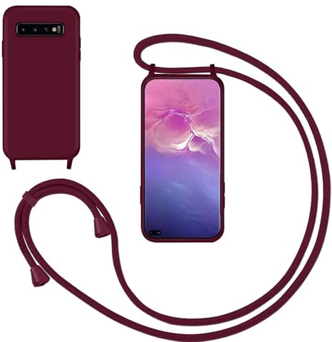 Silikon Handykette Handyhülle für Samsung Galaxy S10 Plus,Smartphone Necklace Hülle mit Band Schutzhülle mit Kette zum umhängen Halskette Flüssig Silikon Case für Samsung Galaxy S10 Plus,Rot