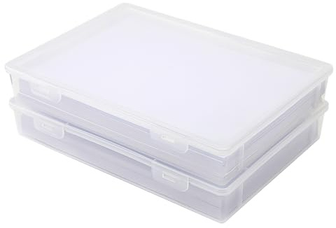 2PCS Kunststoff Aufbewahrungsbox mit Deckel Flach Kunststoffbox 31x22x5CM | Papier Organizer Dokumentenbox A4 Plastikbox Kisten Aufbewahrung Boxen Aufbewahrung für Dokumente Bausteine Foto Briefe