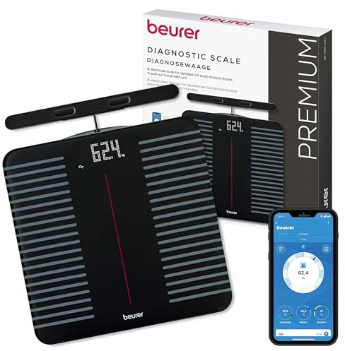 Beurer BF 990 Bilancia BIA con Sensori Palmari, Misurazione Bioimpedenziometrica con 8 Elettrodi, 25 Valori Inclusi Grasso Corporeo, Massa Muscolare, App HealthManager Pro, WiFi/Bluetooth