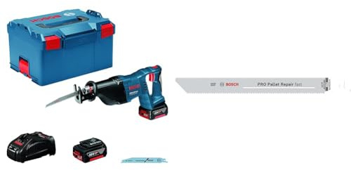 Bosch Professional Säbelsäge GSA 18V-LI + 5x PRO Pallet S1022HFR Repair fast Säbelsägeblatt (für Stahl, Holz mit Nägeln, Länge 200 mm, Zubehör)