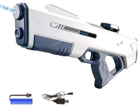 Elektrische Wasserpistole für Kinder und Erwachsene, Fulluky Wasserpistole Elektrisch 7-8M mit Licht, Leistungsstarke Wasserpistole Wasserspielzeug Pool Sommerspielzeug für Kinder (White)