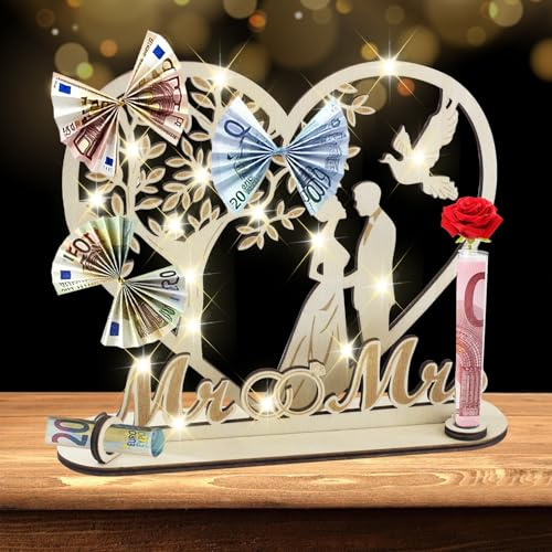 Timesea Hochzeitsgeschenke für Brautpaare, Hölzerne Hochzeit Geschenk Eiserne Hochzeit Silberhochzeit Goldhochzeit Geldgeschenk Idee - Geldbaum Geldgeschenk Hochzeit Valentinstagsgeschenke