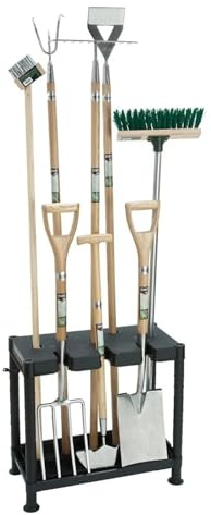 PREMZO Garden Tidy Tool Rack Shed Storage Organiser Equipment Caddy Gardening Accessories Holder Stand Garage Yard Space Saving Rakes, Shovels & More (2-Tier Tidy Tool)