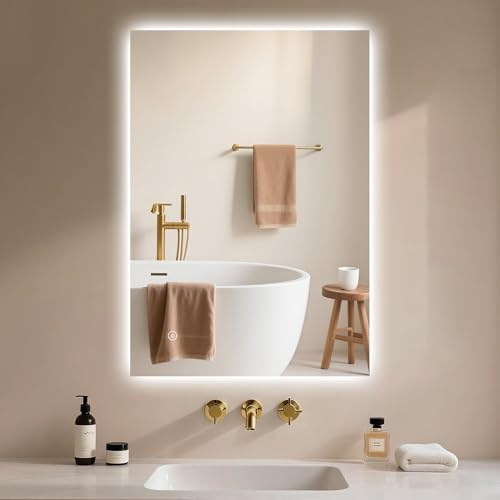 Archaluxe Badspiegel-mit-Beleuchtung 50x70cm - Badezimmerspiegel LED Badezimmer Spiegel mit Beleuchtung, Touch-Schalter, Dimmbar, 3 Lichtfarben, Wandspiegel Led-Spiegel-Bad Horizontal/Vertikal