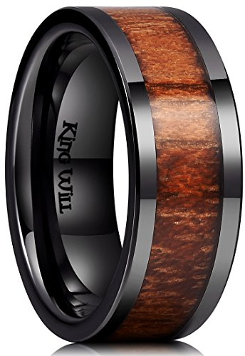 King Will Nature 8mm Echter Holz Wolframkarbid Ring Hochglanzpoliert Hochzeitsband Komfort Passform