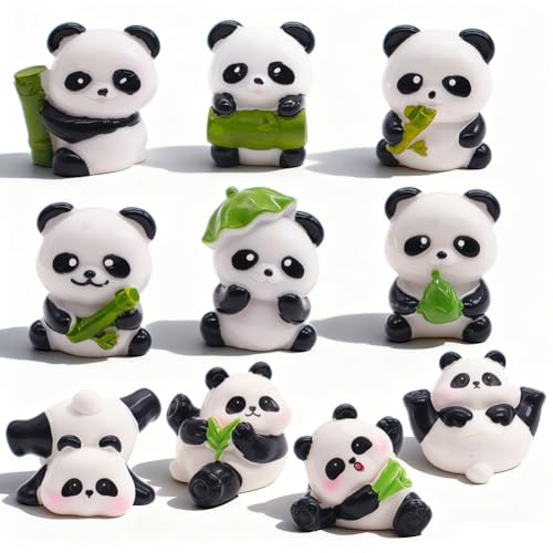 10Pcs Panda Figures,Mini Panda Ornaments,Panda Birthday Cake Topper,Small Animal Statues for Desk,Garden and Party Favors