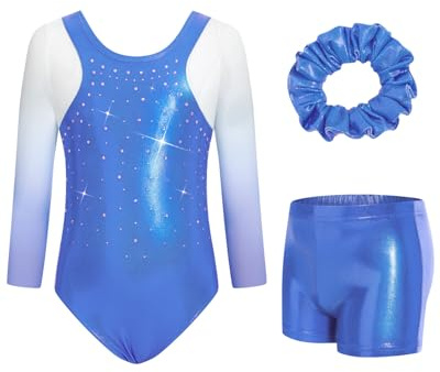 JiAmy Justaucorps de gymnastique pour filles à manches 3/4 avec short – Biketards de danse pour 3 à 12 ans