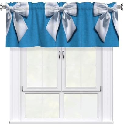 VVXBHGR Cenefa de cortina con estampado de lazo blanco sobre fondo de 137 x 45,7 cm para cocina, baño, lavandería y decoración de estudio