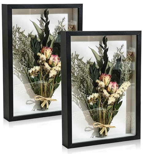 2 Stück 3D Bilderrahmen Tief zum Befüllen - 20,3 x 25,4 cm Befüllbarer Bilderrahmen Objektrahmen Hölzern bis 3cm, Objektrahmen Dicker Rahmen Tiefer für Objekte, Blumen, oder Erinnerungsstücke