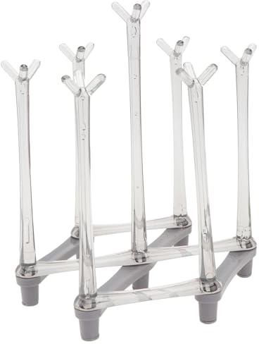 Toyvian Expandable Nordic Style Goblet Rack for Wine Glasses and Plates Space-saving Storage Stand with Drainer Practical Kitchen Organizer for Home Bar Hotel and Party Use Grey