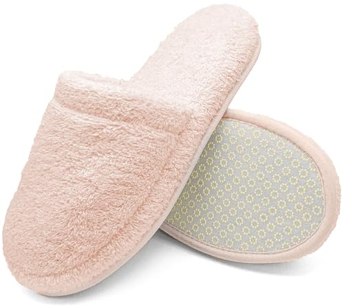jazzylab Ciabatte da bagno in spugna – Pantofole per ospiti in cotone con memory foam, antiscivolo, lavabili – Per sauna, hotel, spa – Rosa Antico, 38-42, PP-1