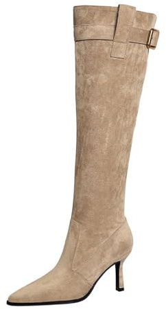 Stivali Alti al Ginocchio da Donna a Punta a Stiletto Tacco Alto Slouchy Stivali Alti Stivali Invernali 8 CM Heels Eleganti alla Moda-Numeric_40