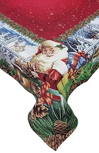 dolcecasabiancheria Tovaglia Copritavolo Natalizio Gobelin con Lurex 6/12 Posti Hessense Tartan Agrifoglio (Babbo Natale, per 6 (cm 140 x 180))