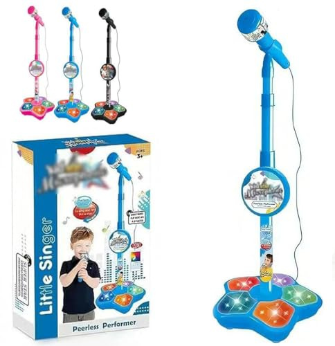 2026 New Microphone Toy, Kids Microphone with Adjustable Stand, Speaker & LED Lights, Funny Karaoke Microphones Toy, Christmas Birthday Gifts for Boys & Girls (Blue)