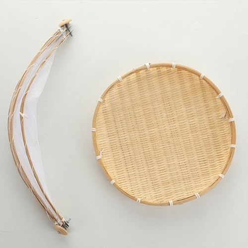 Wodsty Cestino portaoggetti fatto a mano con copertura in rete, cestino multiuso per picnic, casa e display, materiale tessuto naturale, design pieghevole, taglia M (36 cm)