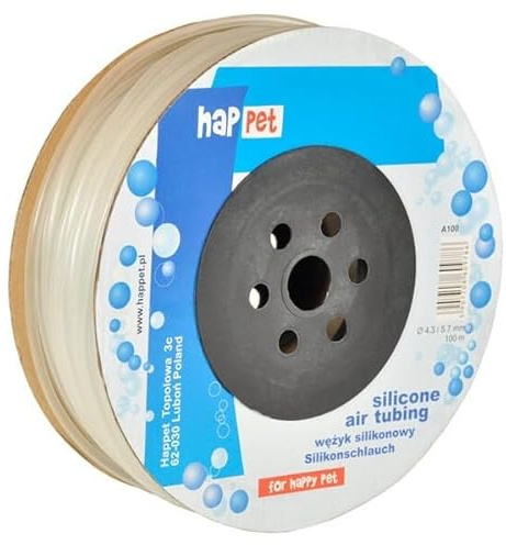 HAPPET Tuyau en silicone Aquarium 100 m - Conduit d'air transparent 4/5,5 mm sur bobine, flexible et sûr pour l'aération de l'aquarium, des compresseurs, des pierres et des rideaux d'aération