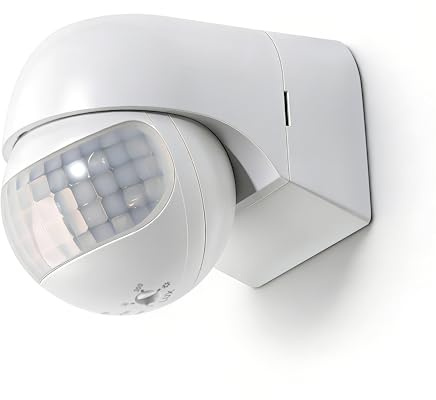 Rilevatore di Movimento Esterno IP44, Montaggio a Parete, LED adatto, programmabile, Sensore Infrarossi, orientabile, Portata 12m / 180°Bianco (Bianco)