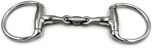 Equine Smile Mors ES0282 Mors à tête d'olive double cassé avec partie centrale sablée en acier inoxydable Diamètre de l'anneau 70 mm Épaisseur 14 mm (12,5 cm)