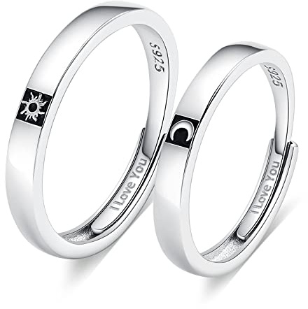 Ringe aus 925er Silber, individuell verstellbar, Sonne und Mond, passende Ringe mit der Gravur „Ich Liebe Dich“, Ringe für Paare, Hochzeit