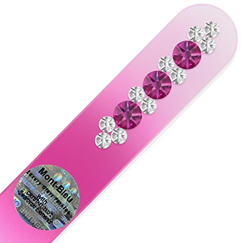 Mont Bleu Handgefertigte Glasnagelfeile von Hand dekoriert mit crystals from Swarovski - Tschechische Kristallnagelfeile, Echtem gehärteten Glas aus Tschechien
