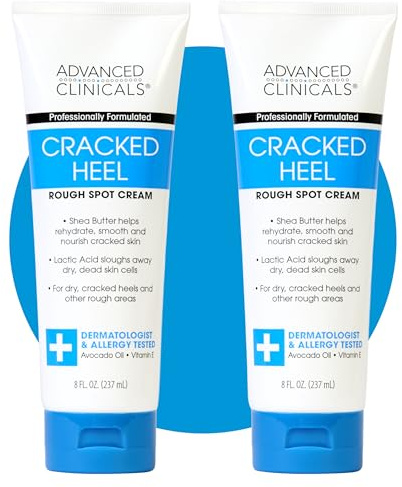 Advanced Clinicals Cracked Heel Foot Cream Moisturizer Skin Care Lotion For Feet W/Shea Butter, Moisturizing Foot/Hand Lotion Helps Heal Cracked Skin, Rough Spots, Calluses, & Dry Skin, 2-Pack