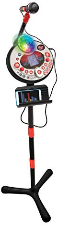 VTech Kidi Superstar LightShow - Micrófono de pie 8 en 1, micrófono de Karaoke Infantil con Bola de Discoteca, Aprendizaje de Canto y Juegos, Regalo para niños a Partir de 5 años - Contenido en
