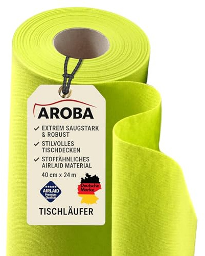 AROBA 1x Airlaid Tischläufer (Grün Kiwi, 40 cm x 24 m) - Stoffähnliche Tischläufer - Tischband Tischtuchrolle Tischdeko für Hotel Catering Geburtstag Restaurants Kommunion Taufe