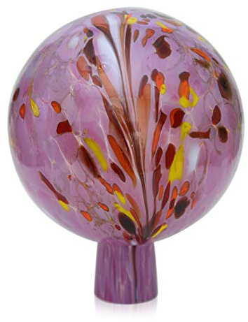 Lauschaer Glas Gartenkugel Rosenkugel aus Glas mit Granulat Flieder h 15 cm, d 12cm mundgeblasen handgeformt
