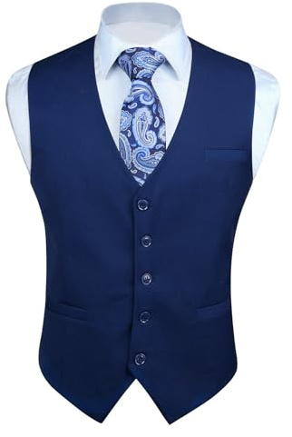 Enlision Blu navy Gilet da Abito da Uomo Slim Fit Tinta Unita Cotone Panciotto Elegante Casual Moda Smanicato Scollo a V Matrimonio Formale Lavoro Cerimoni L