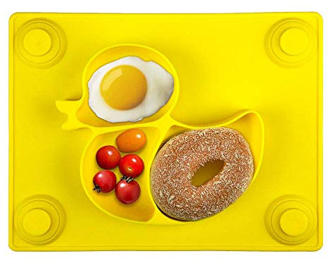 SILIVO Baby Teller, Silikon Rutschfester Tischset für Kleinkinder und Kinder, kinderteller passend für die meisten Hochstuhl-Tabletts 26 x 20 x 3 cm (Gelb)