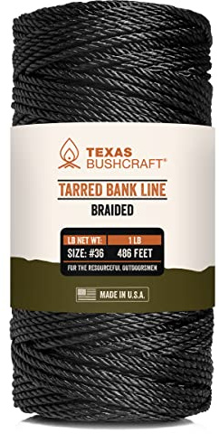 Texas Bushcraft - Cuerda alquitranada de nylon negro #36 para pescar, acampar y supervivencia al aire libre, fuerte, resistente a la intemperie, cuerda para trotline (1 libra (160 m), trenzada)
