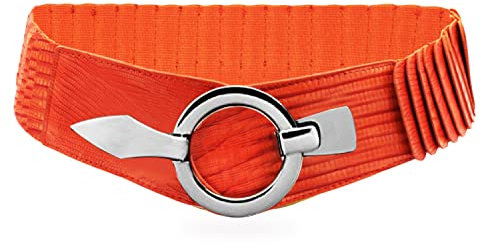 Glamexx24 Elastischer Damen Taillengürtel gürtel 6cm breiter Hüftgürtel mit silberner Ring (Schlange orange, Taillenweite 75cm-110cm)