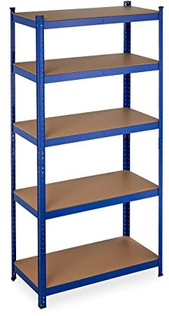 Relaxdays Schwerlastregal, Traglast 875 kg, 5 Ebenen, zum Stecken, Keller, Garage, Stahl, HxBxT: 180 x 90 x 45 cm, blau