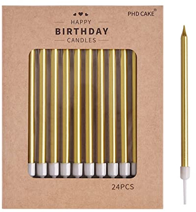 PHD CAKE Gold Long Thin Metallic Birthday Candles, Cake Candles, Birthday Parties, Wedding Decorations, Party Candles, Cake Decorations