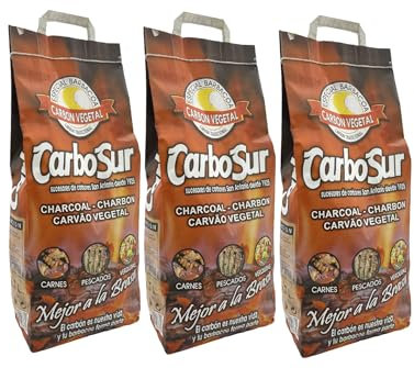 Carbón Puro Vegetal Premium 9kg. para Barbacoa y Cocina de leña. Composición de 3 Bolsas de 3kg.