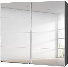 Rauch Möbel Caracas, Schwebetürenschrank, Grau metallic, Breite 226 cm | Kleiderschrank mit Schwebetüren, Schiebetüren, 1-türig, mit Spiegel, für Schlafzimmer, Kinderzimmer, Wohnzimmer, Garderobe