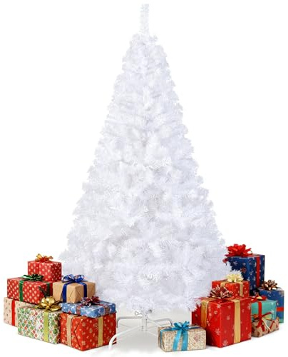 GIANTEX Árbol de Navidad Blanco 150/180/210/240 cm, Árbol Artificial de PVC con 350/650/950/1138 Ramas, Soporte de Metal, Árbol Decorativo para Tienda, Oficina, Hogar (180 cm)