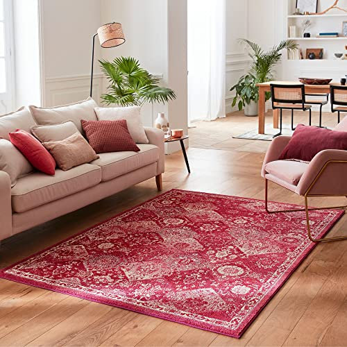 Nazar Tapis de Salon Vintage Style Moderne à Poils Ras, Lavable, pour Chambre (120x170 cm, 768 Rose)