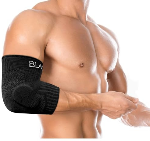 BLACKROX Armbågsbandage LUMIOROX tennisarmbåge kvinnor och män bodybuilding sport fitness silikon pelotte vänster höger båda sidor bärbar kompression styrketräning armbåge bandage (S, svart)
