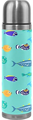 Fisch Süß Bunter Ozean Wasserflasche Wasserkanne Edelstahl Isolierte Isolierflasche Auslaufsicher Leder Verpackung(500 ml)
