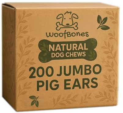 Pets Plus Natural All Natural Jumbo Whole Pig Ears for Dogs (200 Pack) - 100% Natural Pork Ear Dog Treat