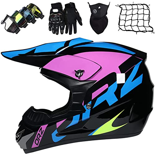 Casco de Motocross, Casco Enduro con Gafas Máscara Guantes Red De Casco, Homologado ECE Cascos Downhill Off-Road Hombre Mujer Casco Trial Adventure para MX ATV Quad Enduro Bicicleta Montaña