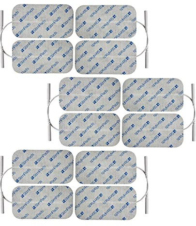 StimPads - 12 elektroddynor 50 x 90 mm med 2 mm stiftanslutning – återanvändbara och hållbara självhäftande elektroder för TENS och EMS-enheter – bra vidhäftning och ledningsförmåga – certifierad medicinsk produkt