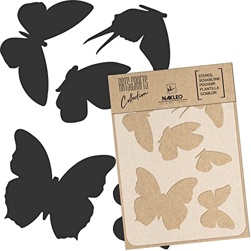NAKLEO Stencil di Pittura Artigianato, A5 15x21cm Farfalle Primavera Prato, Fai da te Modelli Plastica e Riutilizzabili, Arte Scrapbooking Geometrico Decorazioni Casa, Pareti Muro Legno Mobili
