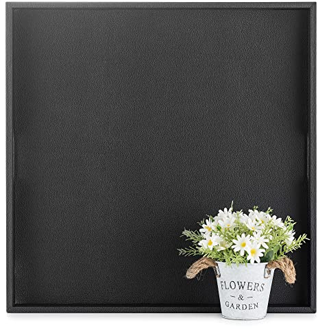 Hanobe Deko Tablett Schwarz 55cm: Serviertablett Groß Quadratisch PU Leder | Modern holztablett gross xxl rechteckig, kunstleder dekotablett holz, mit griff, für home wohnzimmer couchtisch ottomane