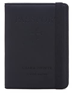PORRASSO Reisepasshülle Reisezubehör mit RFID-Blocker Schutzhülle Tasche für Kreditkarten Kunstleder Reisepass Organizer Herren Damen Passport Cover Schwarz